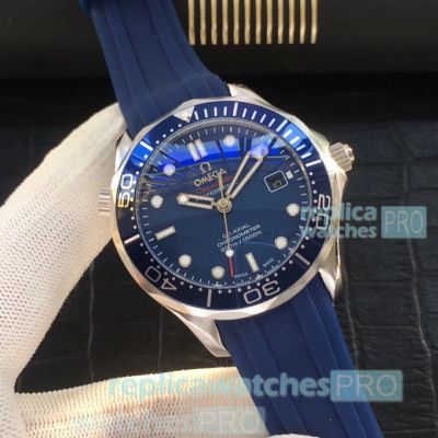 Copy Omega Seamaster James Bond Swiss 2824 Watch - Blue Rubber Strap